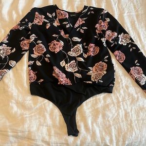 Free Press Clothing Black Floral Bodysuit  size Medium